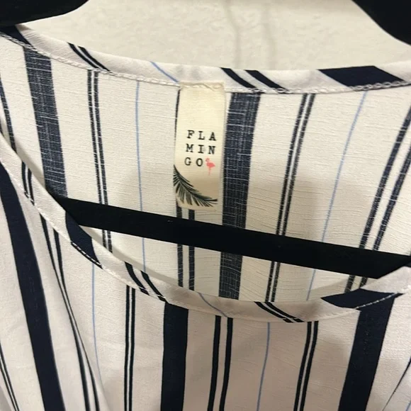 FLAMINGO Blue & White Striped Midi 3/4 Bell Slv, Slip on Dress & slip Sz.M - Picture 7 of 13